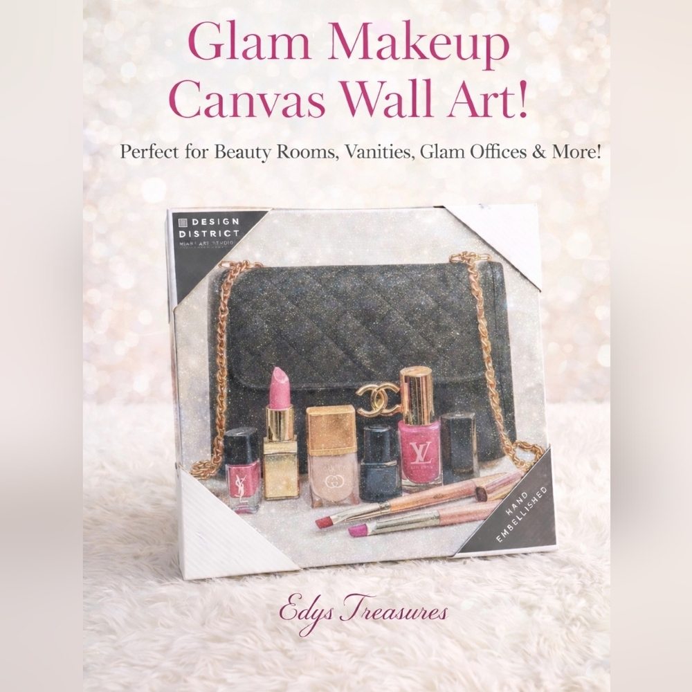 Glam Makeup Handbag Canvas Wall Art Beauty Room Vanity Decor New